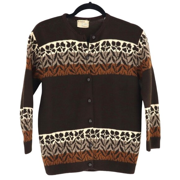 Dubarry Wool Cardigan Womens M Brown Academia Preppy Folk Vintage 1960's Grandpa - Picture 1 of 10